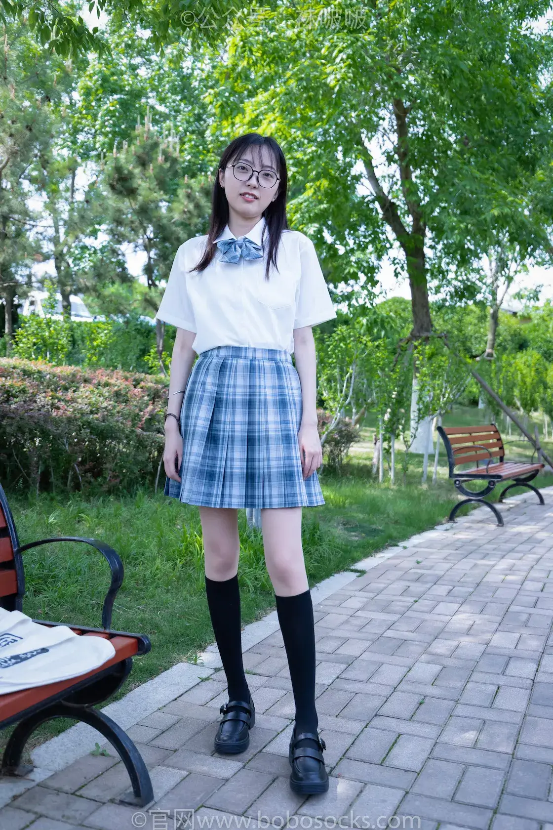 图片[3]-袜啵啵007期：稚予-JK制服、皮鞋、黑色中筒棉袜、肉丝-虎绰