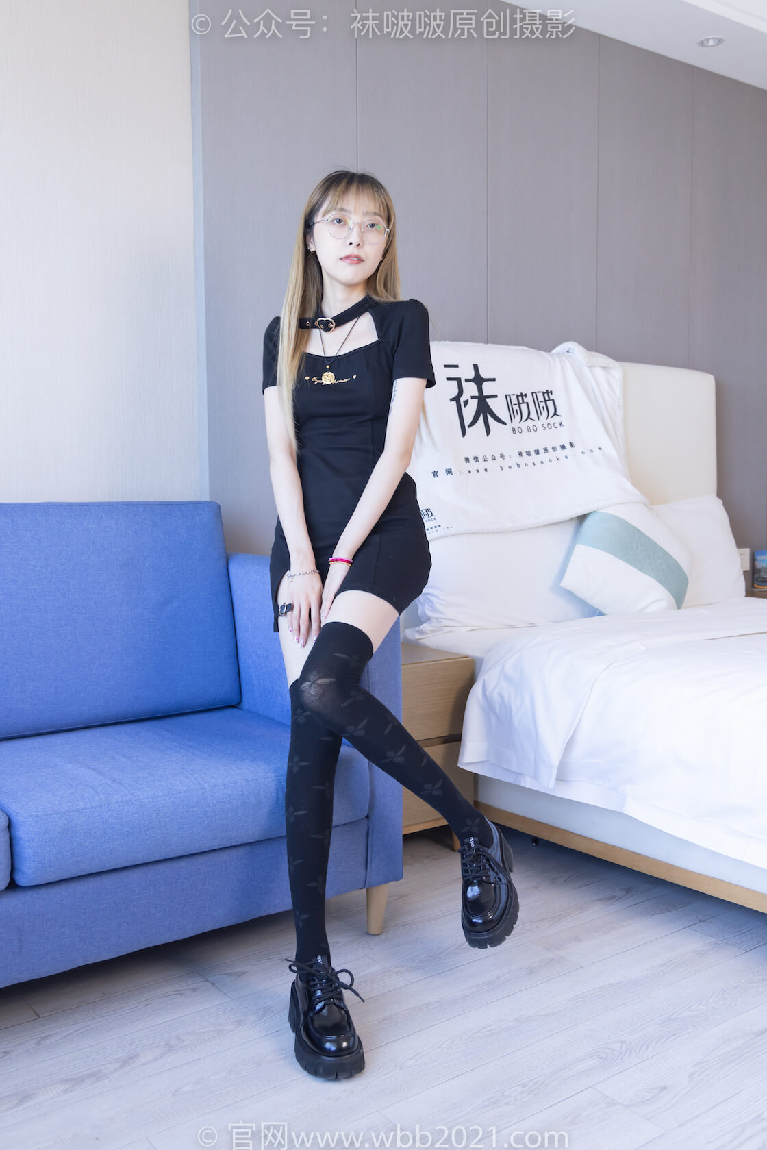 袜啵啵270期：稚予-高跟鞋、皮鞋、厚黑丝、黑色大腿棉袜-虎绰