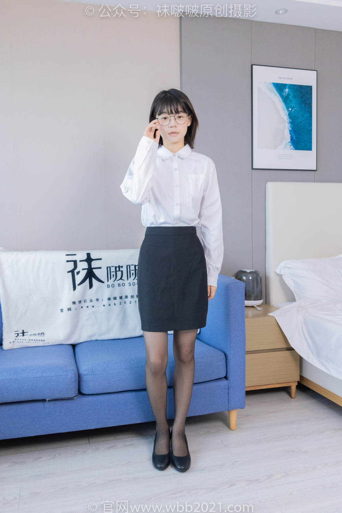 袜啵啵436期：糯米-OL制服、两双平底鞋、薄黑丝（脚尖透明款）、厚肉丝-虎绰