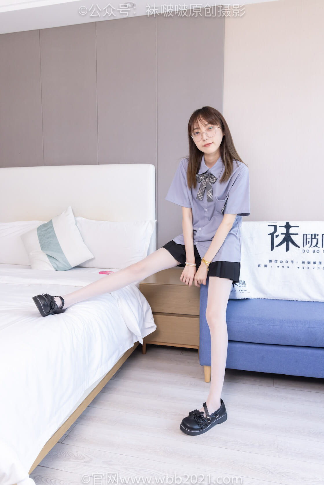袜啵啵460期：稚予-JK制服、皮鞋、帆布鞋、薄白丝（脚尖加固款）-虎绰